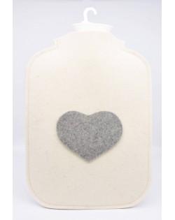 Hot water bottle cover made of Haunold fulled felt, wool white with grey heart at the front