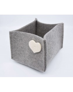 Haunold felt container of fine merino wool, grey with white hearts